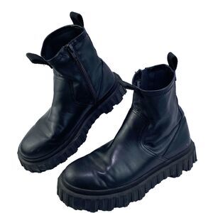 Zara Women's Size EU 35 US 4.5 Faux Leather Zip Platform Midi Booties Black 1554